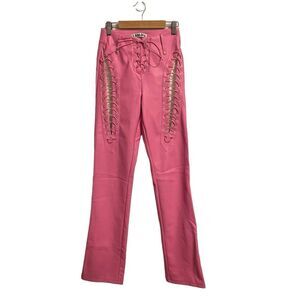I. AM. GIA Xenia Pink Faux Leather Pants with Lace Up Detail Size XXS NWOT